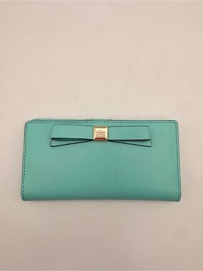 KATE SPADE New York Aqua Bow Wallet Zip Around Continental Wallet Blue